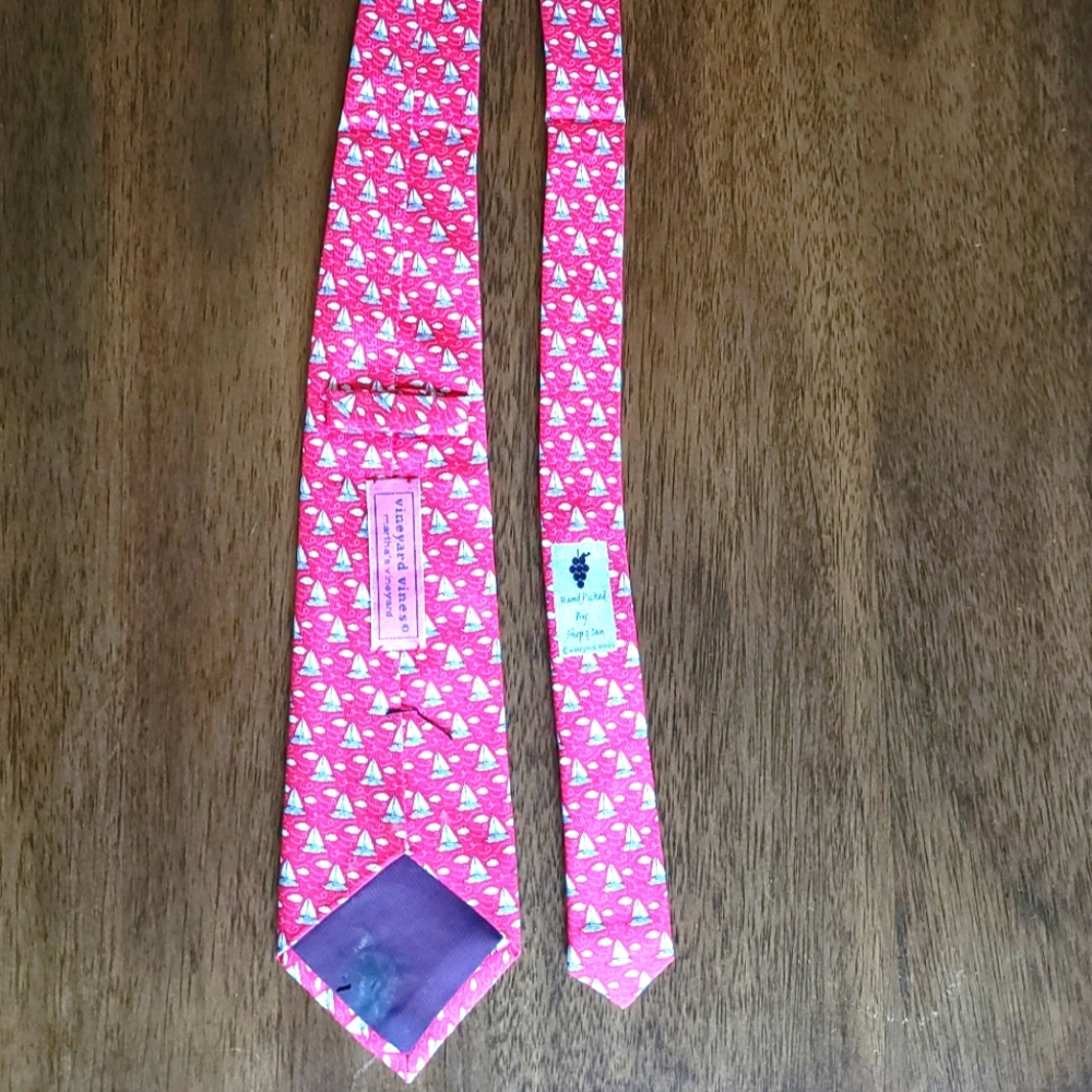 Vineyard Vines Red Sailboat Tie "Handpicked by Shep and Ian"